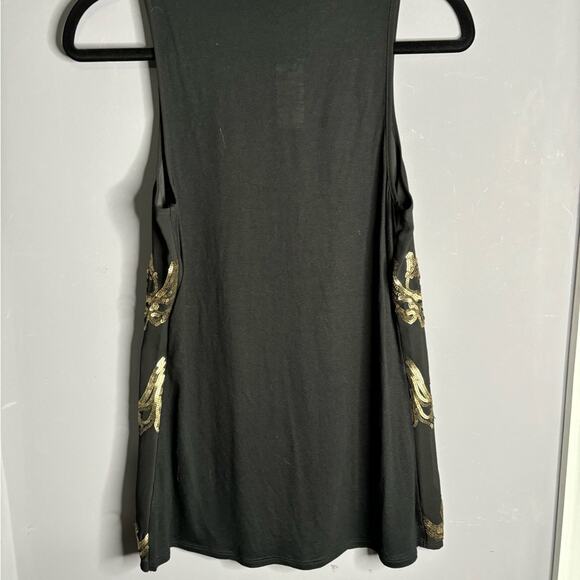 Express Black Tank Gold Sequin Detail Scoop Neckline Size Small - Picture 7 of 7